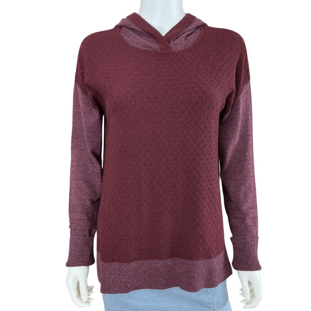 Smartwool Shadow Pine Hoodie Sweater Womens M Black Cherry Heather Base Layer